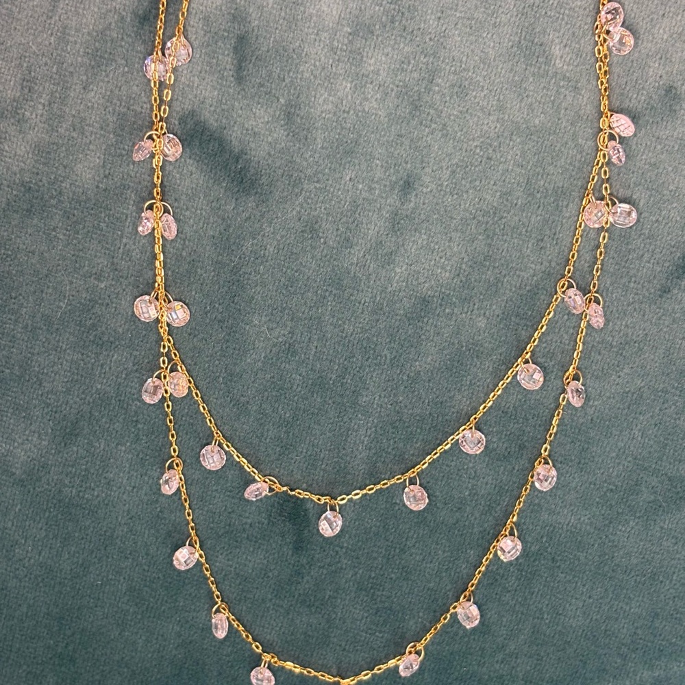 Anthropologie Lovely Double Strand Clear Crystal Gold Necklace